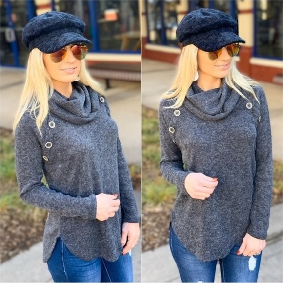 Infinity Raine Tops - LAST ONE! Keep It Cozy Cowl Neck Top-Chharcoal